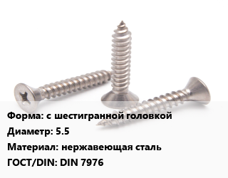 Саморез с шестигранной головкой D=5.5 нержавеющая сталь ГОСТ: DIN 7976, упаковка 10 шт цена от 28.5 ₼ / кг, где купить, условия доставки в Баку и Бакинская области